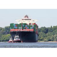 424_6060 Containerschiff mit Schlepper auf der Elbe vor Hamburg Oevelgönne. | 